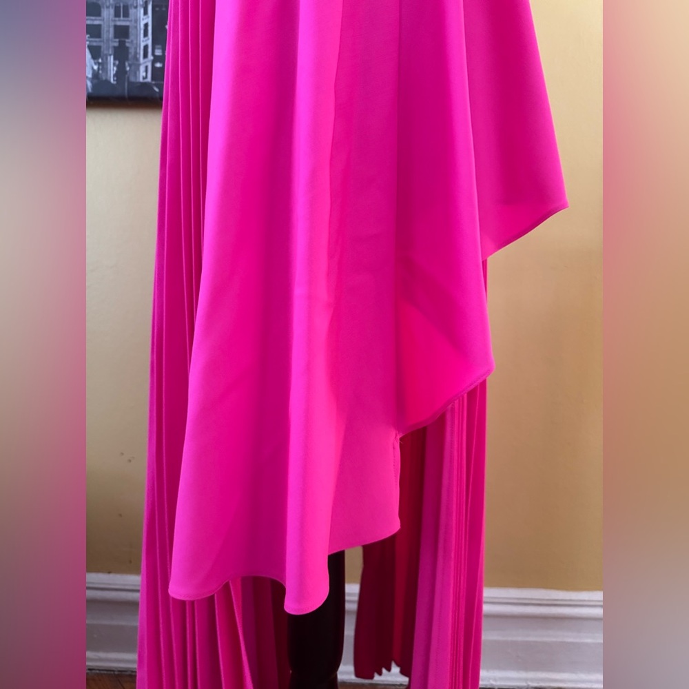 Christopher John Rogers Pleated Asymmetric Skirt Neon Pink Wool Blend - Picture 11 of 15